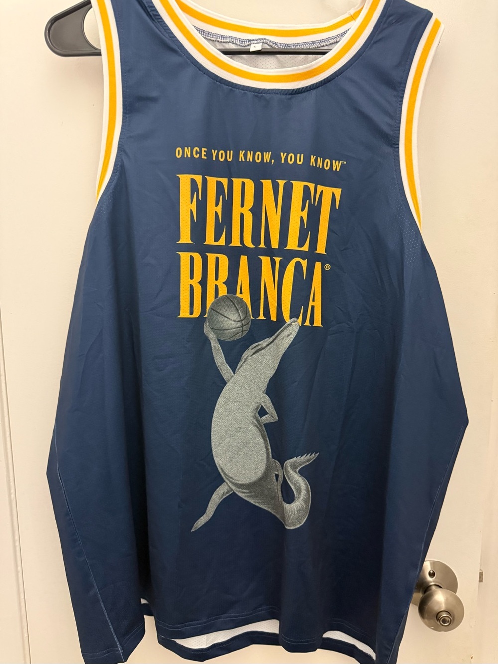 Fernet Branca Navy and Yellow Basketball Jersey